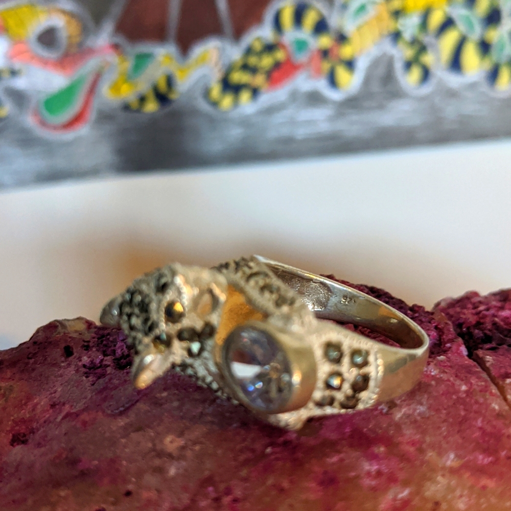 Marcasite Crystal Jaguar Statement Ring - image 6